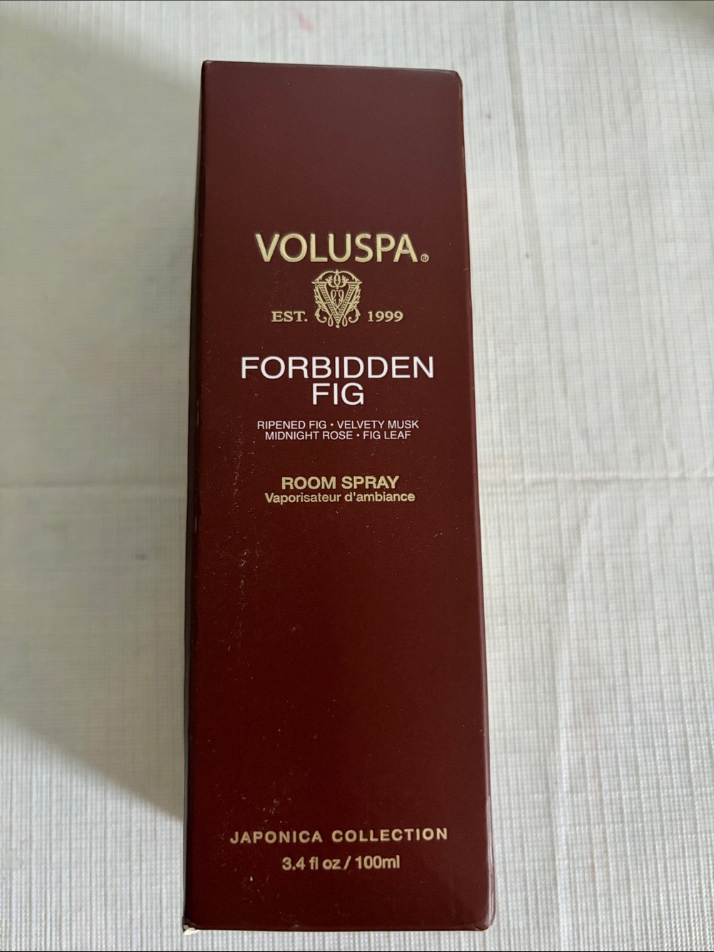 Voluspa Forbidden Fig Room Spray - Burgundy and Gold